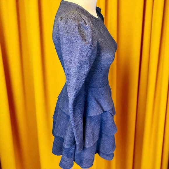 NWT Aqua ‘Boucle Tiered Ruffle Long Sleeve Mini Dress’ in Navy Blue Size XS - Picture 9 of 11